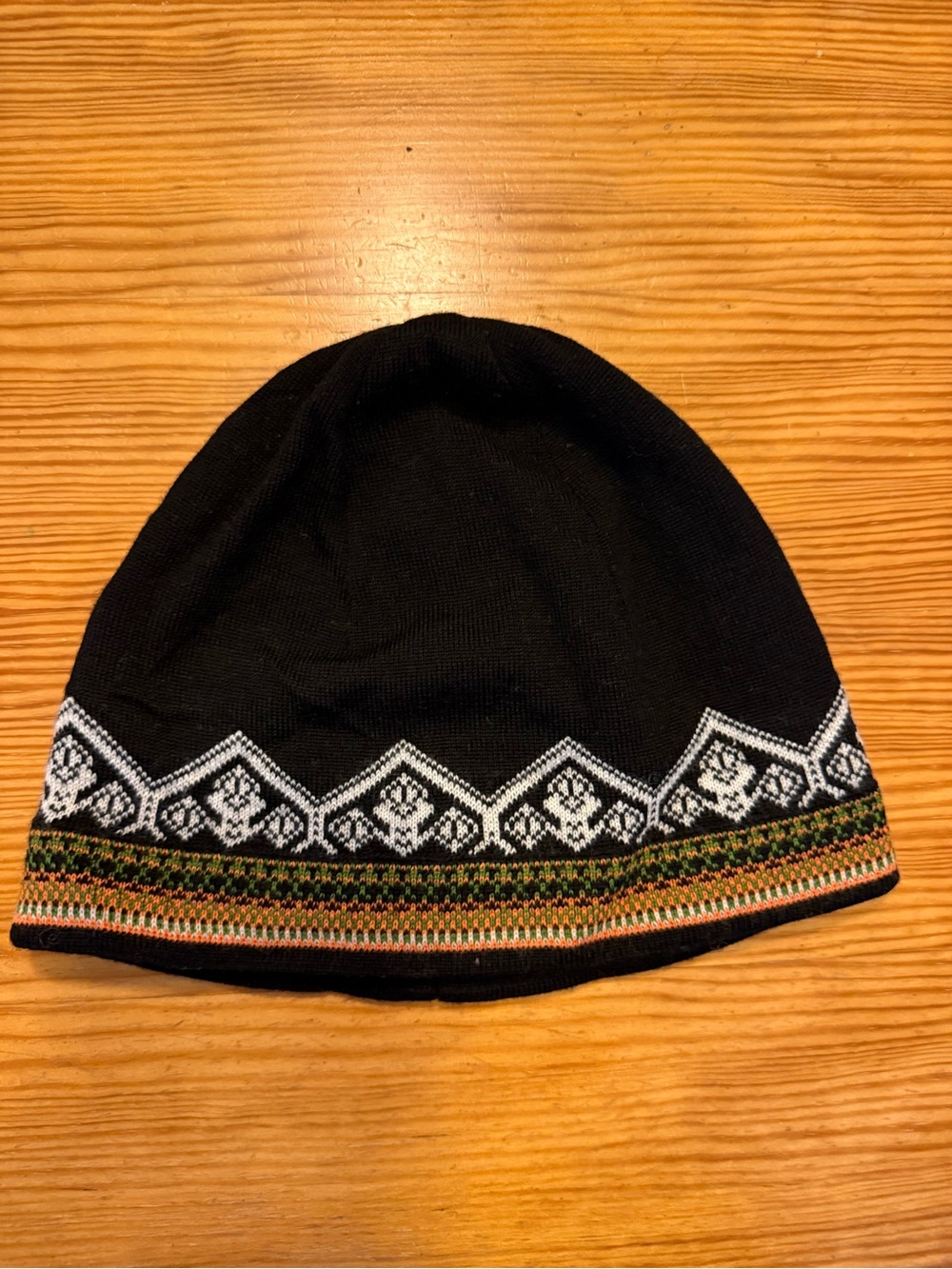 Black Kids Knit Beanie with Geometric Trim